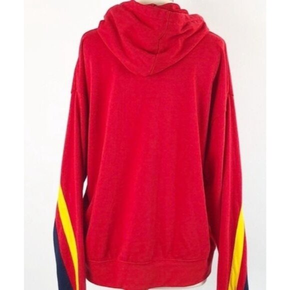 Red Ninth Hall Hoodie With Yellow & Navy Sleeve Stripes Cotton-Polyester Blend M - Picture 5 of 9